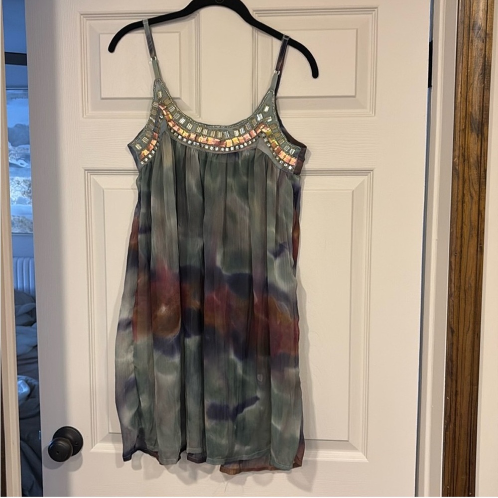 Embellished sheer tie dye mini dress
